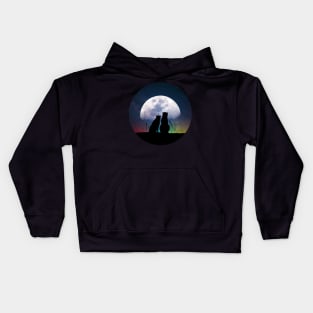 Cute cat and dog - best friends watching moon and cosmos Kids Hoodie